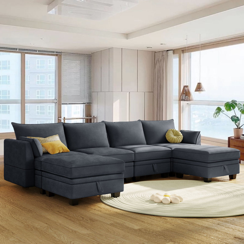 Jocimar Upholstered Sectional, Gray 100% Linen
