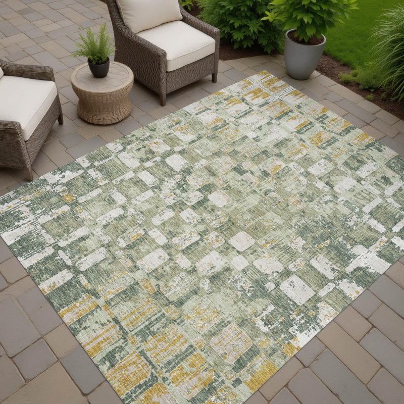Machine Washable Indoor/Outdoor Chantille ACN2628 Abstract Rug, Celery, 8' x 10'