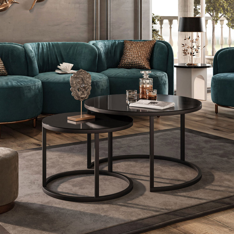 Perryton Frame 2 Piece Coffee Table, Black