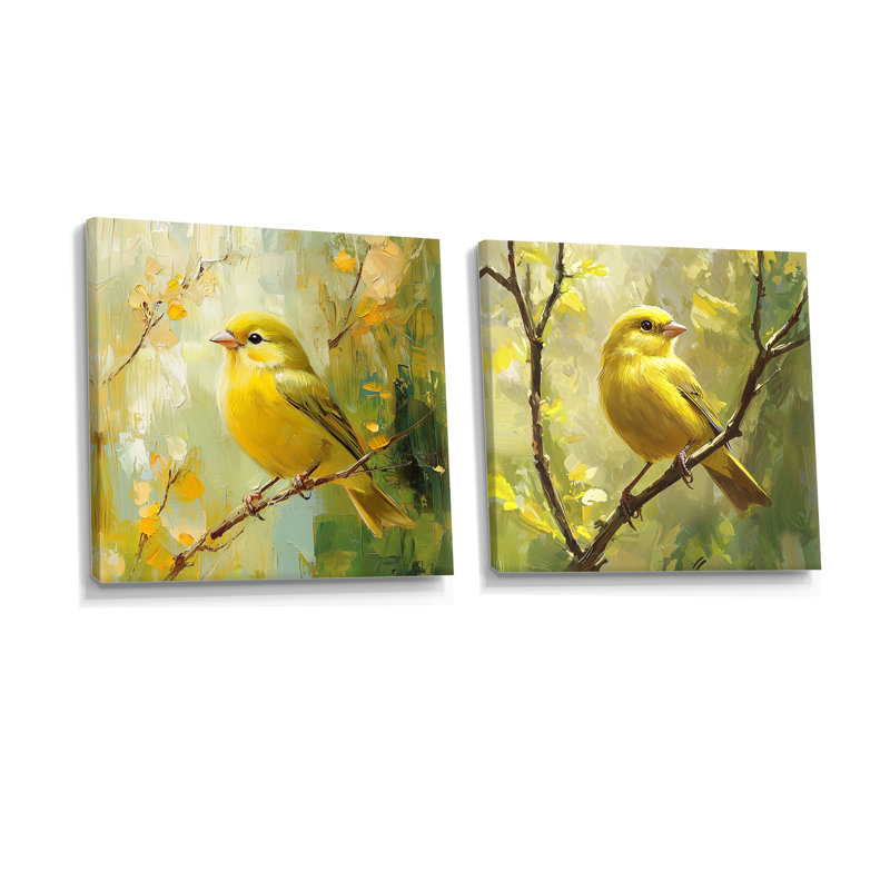 Oiseau pinson dans la brise de forêt I - art mural oiseau - décoration murale moderne 2 pièces, Ne s’applique pas