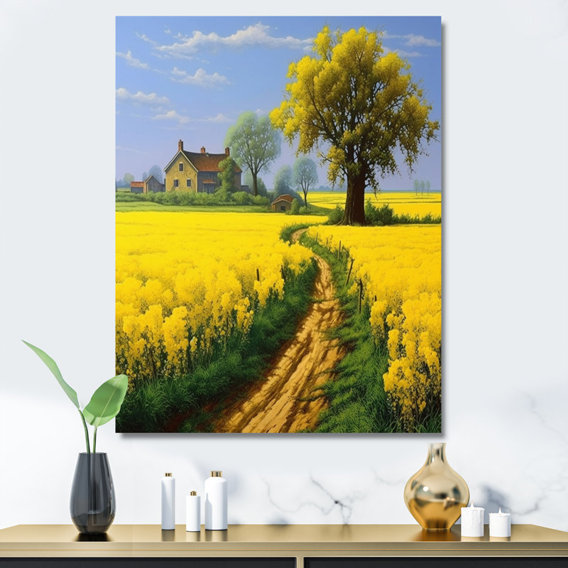 «Countryside Farm Road Yellow Spring Fields I», reproduction sur toile, H 32 po x l 24 po x P 1 po, Toile tendue