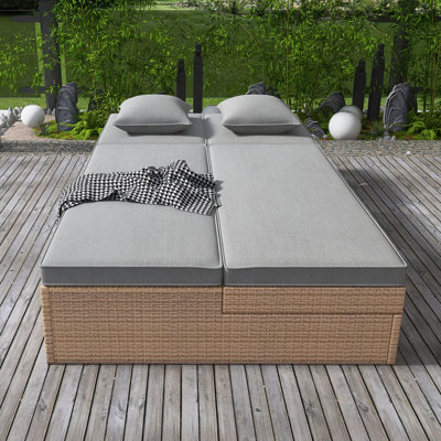 Double chaise longue d'extérieur en rotin d'extérieur avec dossier et siège réglables en osier
