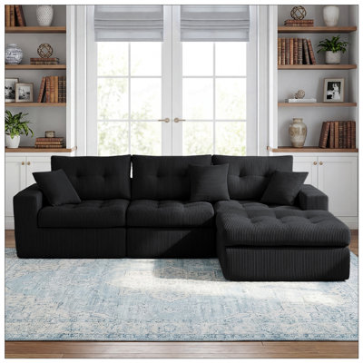 Canapé-lit en coin avec méridienne à compression Corduroy, canapé modulaire en forme de L avec éponge à haute densité, aucun assemblage requis pour le salon, appartement, chambre d'amis