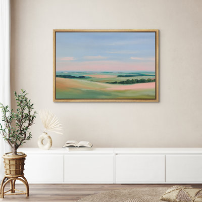Soft Pastel Rolling Hills Landscape Serene Countryside Horizon Wall Decor for Living Room Bedroom Framed Canvas Master Bedroom Wall Art Work Print