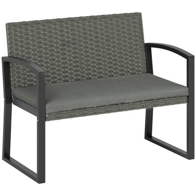 Outsunny 2 Seater Rattan Garden Bench with Cushion Outdoor Bench