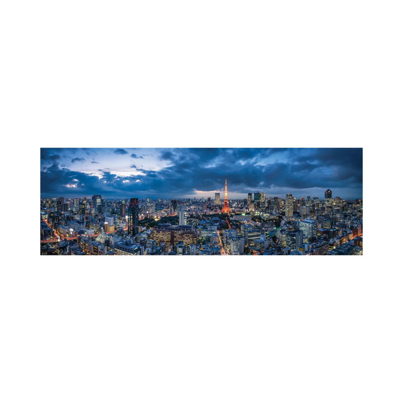 Tokyo Skyline Panorama At Dusk With View Of Tokyo Tower by Jan Becke - Wrapped Canvas Panoramic Print