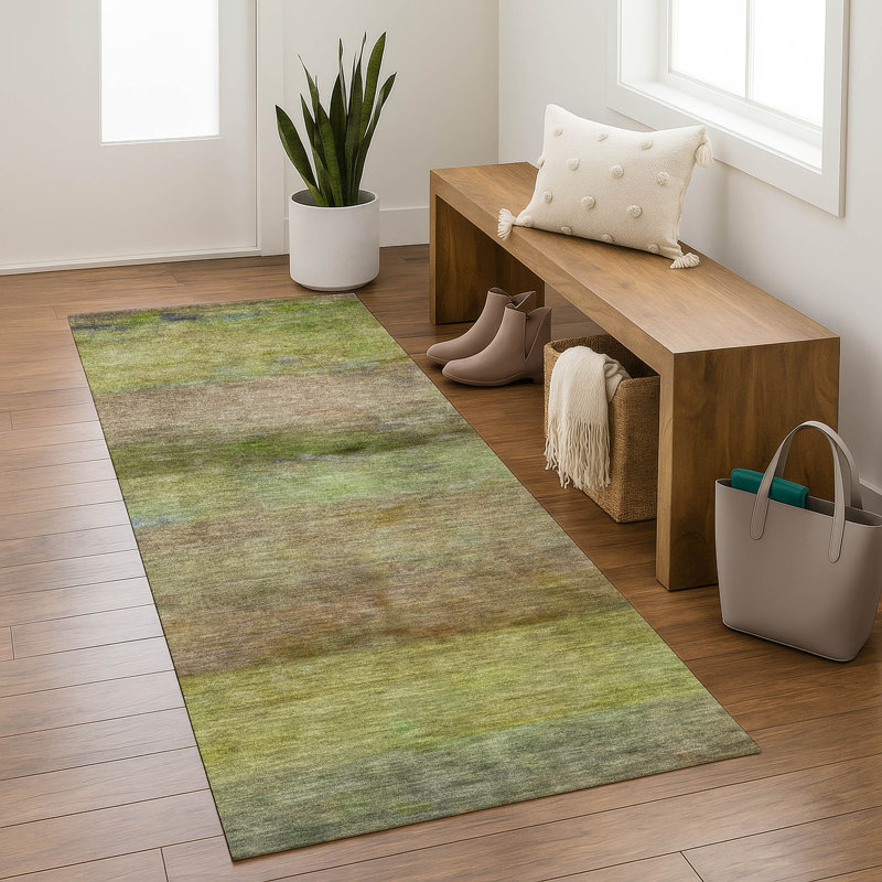 Premium Machine Washable Mayfield AMF2311 Stripes Rug, 2'3" x 7'6" Runner, Olive