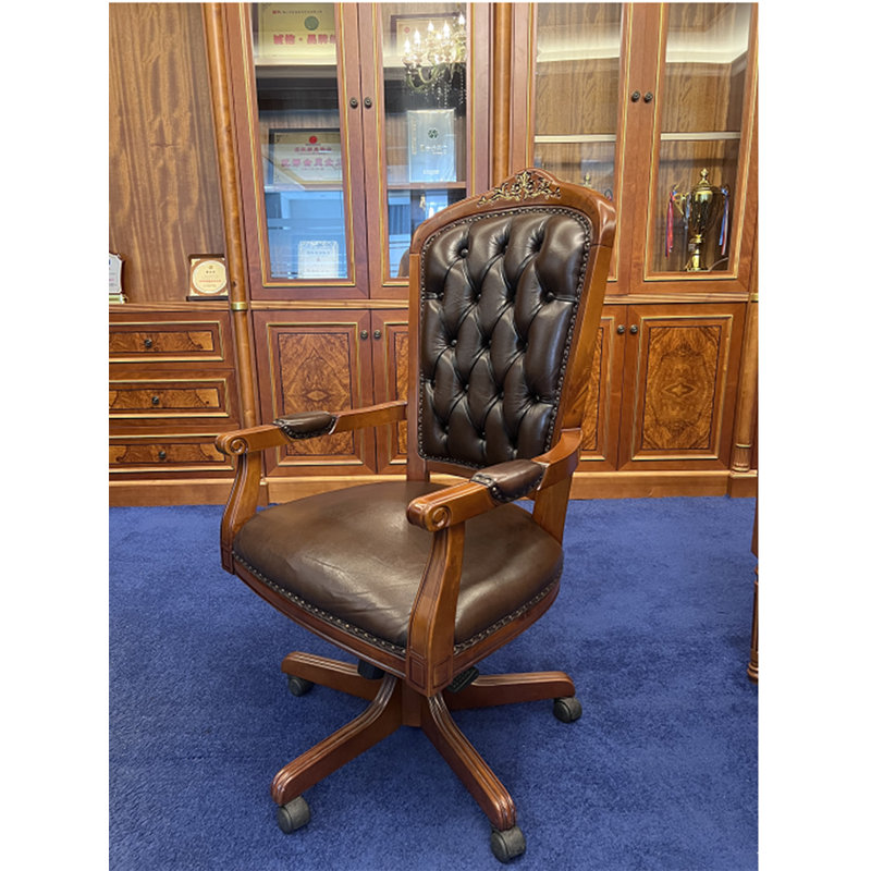 Fauteuil de direction en cuir couronné Ageet, Brun