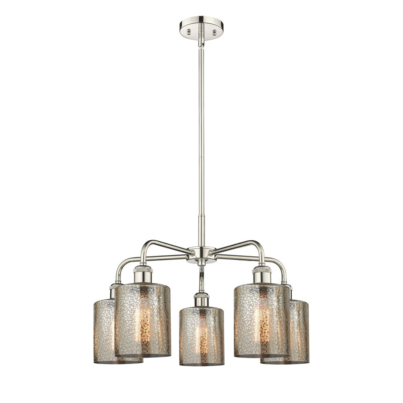 Lustre tambour 5 lumières en acier à intensité variable Dublin, Mercurisé, Nickel poli