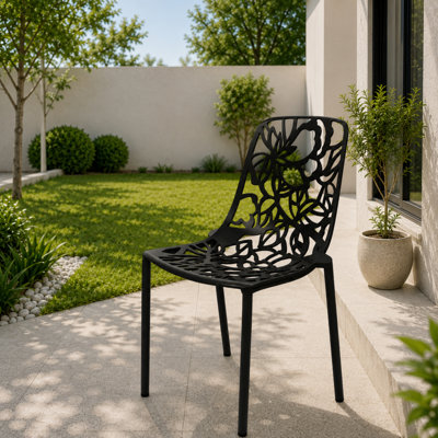 Rabia Outdoor Aluminum Dining Chairs, Modern Floral Cutout Accent Chair for Patio, Garden, and Balcony, Stackable Metal Dining Room Furniture, Rust & UV Resistant, Fully Assembled