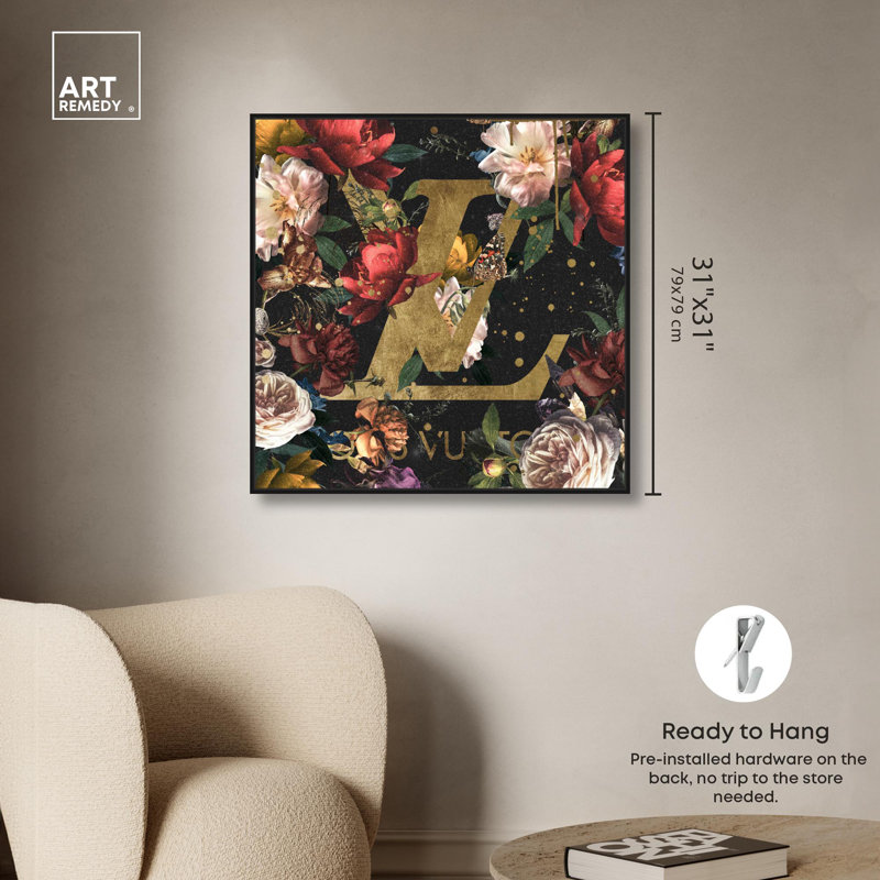 Glam, art floral sur toile noir I par Art Remedy, Cadre noir, H 25 po x l 25 po