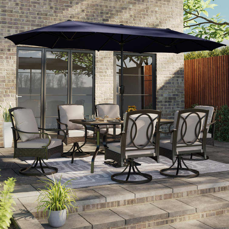 Alyah 6 - Person Rectangular Outdoor Dining Set with Swivel Chairs & Thick Cushions