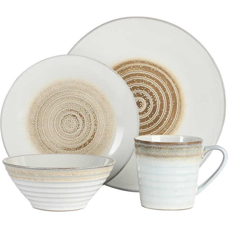 Ulphi Stoneware Dinnerware Set 16 Piece - Service for 4, White
