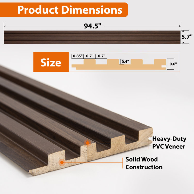 6 panneaux muraux en bois massif à lattes de 94,5 po x 5,7 po pour décoration de bureau et de plafond (22,44 pieds carrés / casier)
