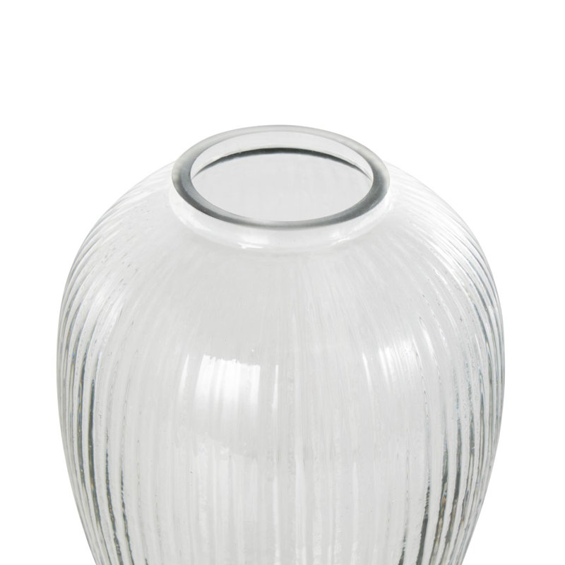 Perry Glass Short Round Ribbed Vase, 9.45" H x 6.4" W x 6.4" D