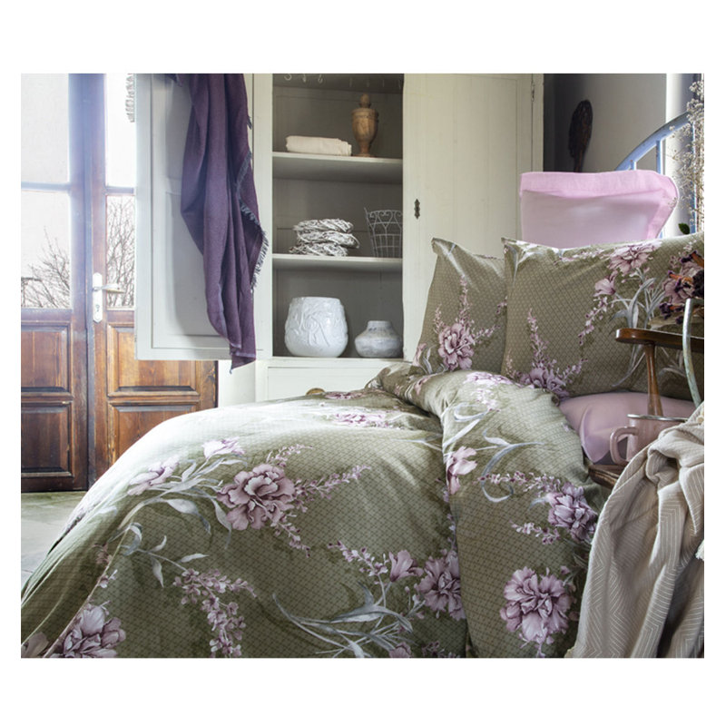 Ensemble de housse de couette 100% coton mauve / gris / vert 4 pièces