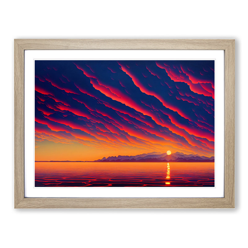 Contemporary Ocean Sunset - Framed Print, 34cm H x 46cm W x 2cm D, Oak