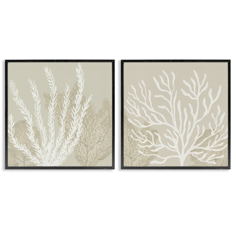 "Mute Coral Branches on Beige", ensemble de 2 impressions giclées encadrées, design par Yvette St. Amant, H 24 po x l 48 po
