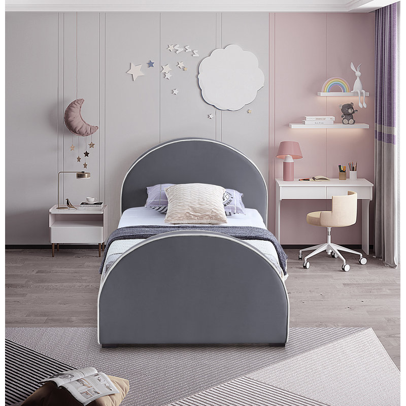 Hilbrand Upholstered Unfinished Panel Bed, Grey Velvet, Twin