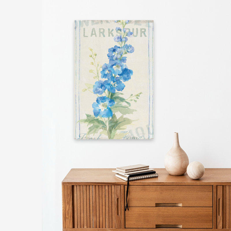 Delphiniums and Farmhouse Floursack Florals VII Crop Art, H 24 po x l 16 po