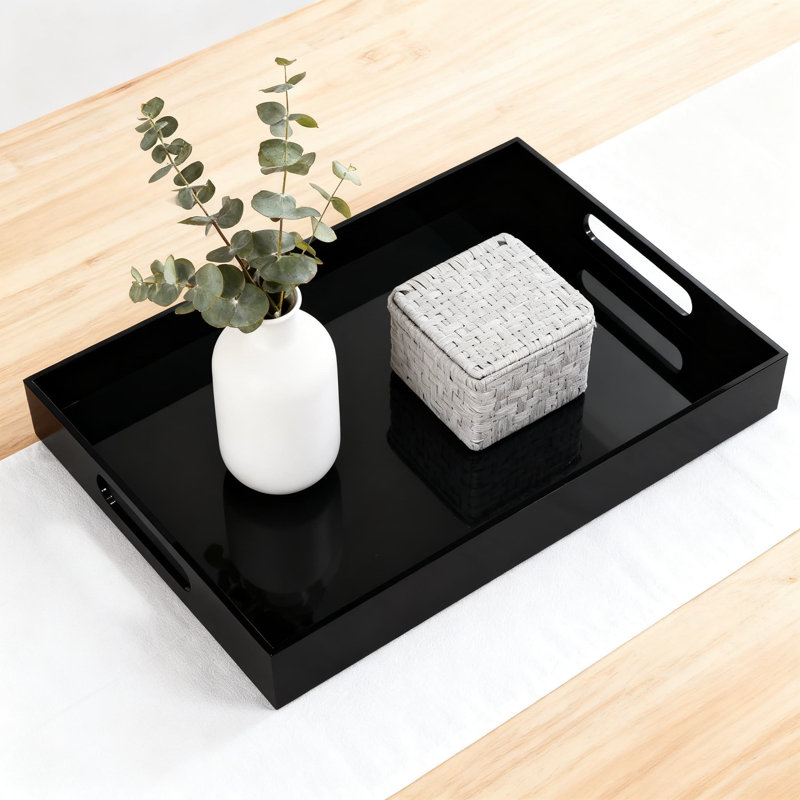 Plateau de service en acrylique avec poignées, plateau décoratif rectangulaire anti-dégâts pour cuisine, salle à manger, repose-pieds et comptoir de meuble-lavabo