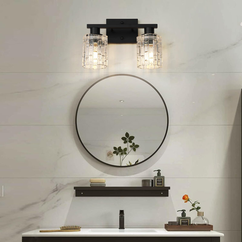 Luminaire de meuble-lavabo moderne avec abat-jour en cristal, fixation murale pour miroir, base E26, conception résistante à l'eau