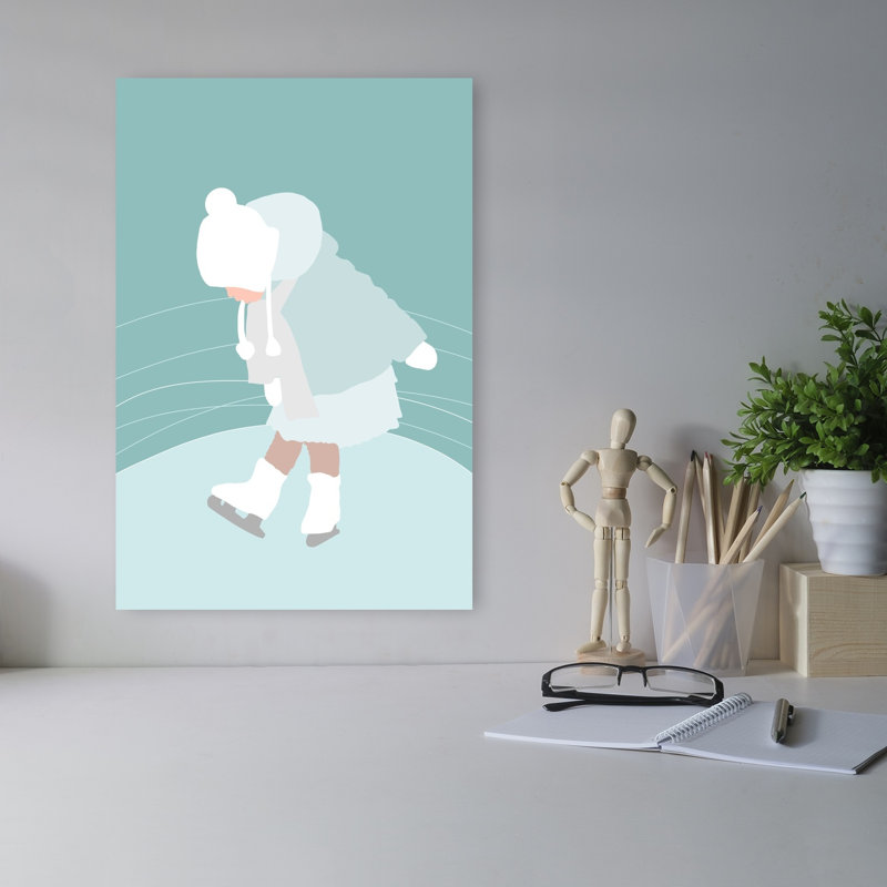Little Girl Ice Skates Minimalist Playful Contemporary Winter Wall Art Print 1 Piece Wrapped Canvas Wall Art