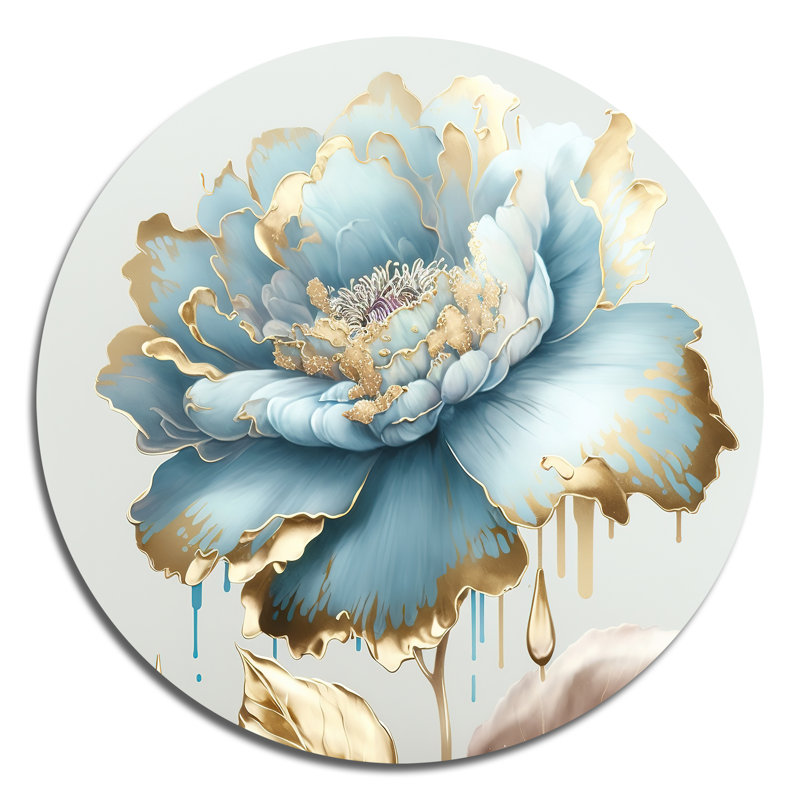 Chic chic fleur bleue III - art floral rond en métal, H 16 po x l 16 po