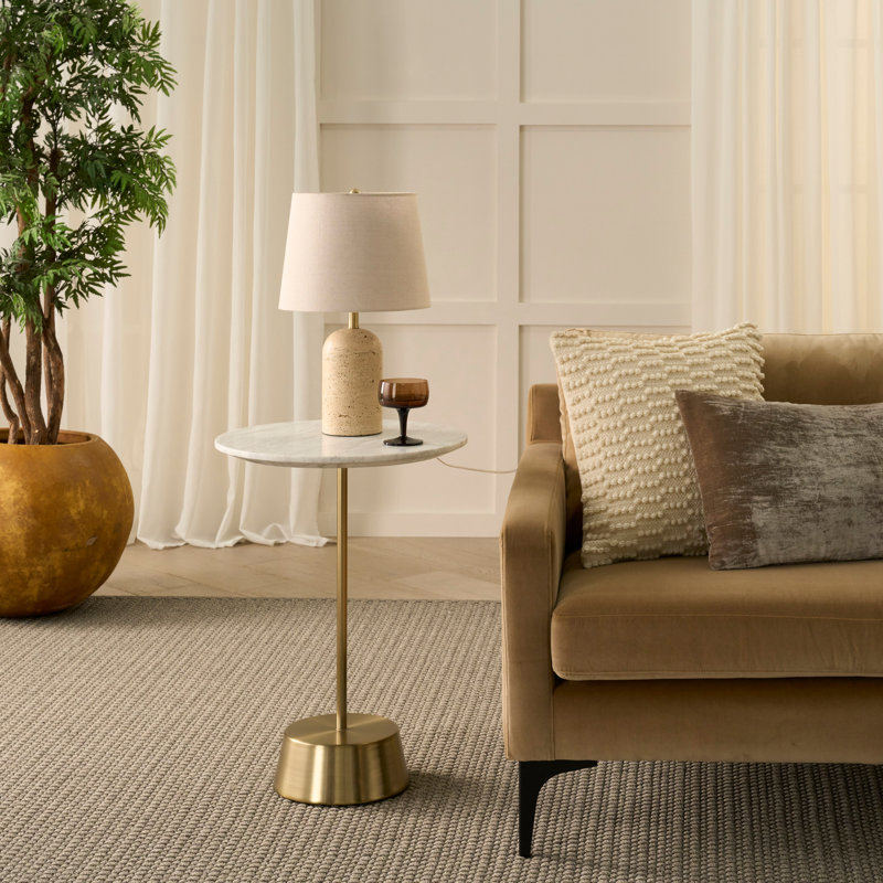 18" Natural Travertine & Brass Accent Table Lamp