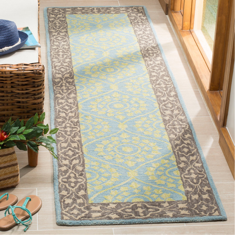 Tapis oriental en laine / coton crocheté à la main en coton / jaune Guzi, Tapis de couloir 2 pi 3 po x 8 pi