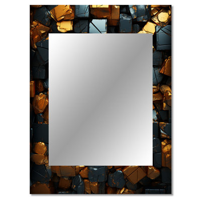 Grunge Gold Cubes Abstract Geometric VI - Tile Wall Mirror, Modern Decorative Mirror, Printed Metal Art