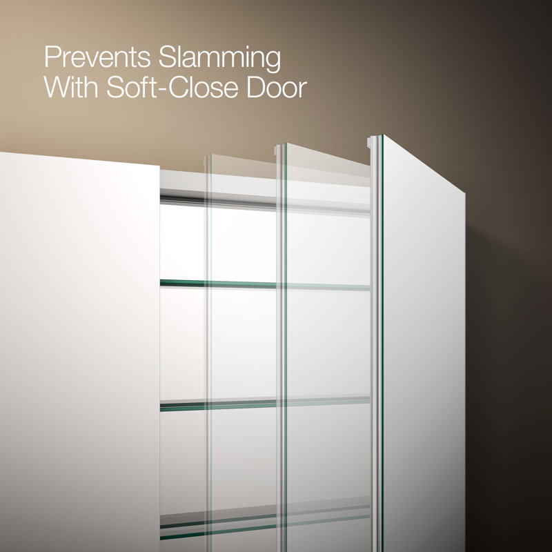 Verdera® Aluminum Medicine Cabinet with Adjustable Magnifying Mirror and Slow-Close Door, 30"H x 34" W x 4.75" D