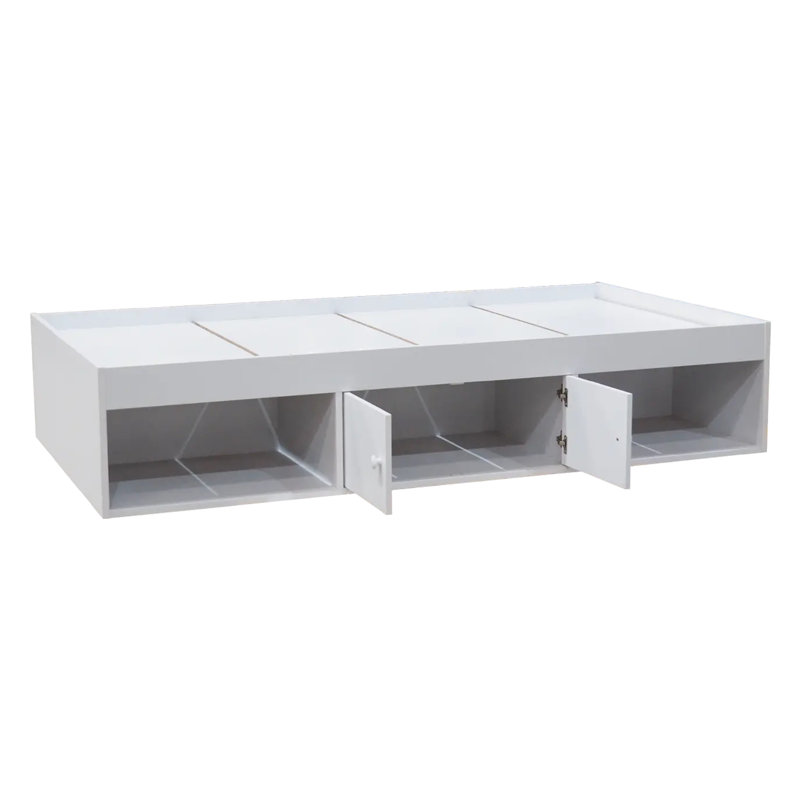 Lit plateforme simple Boese avec armoire de rangement réversible et tablettes - Structure en bois blanc