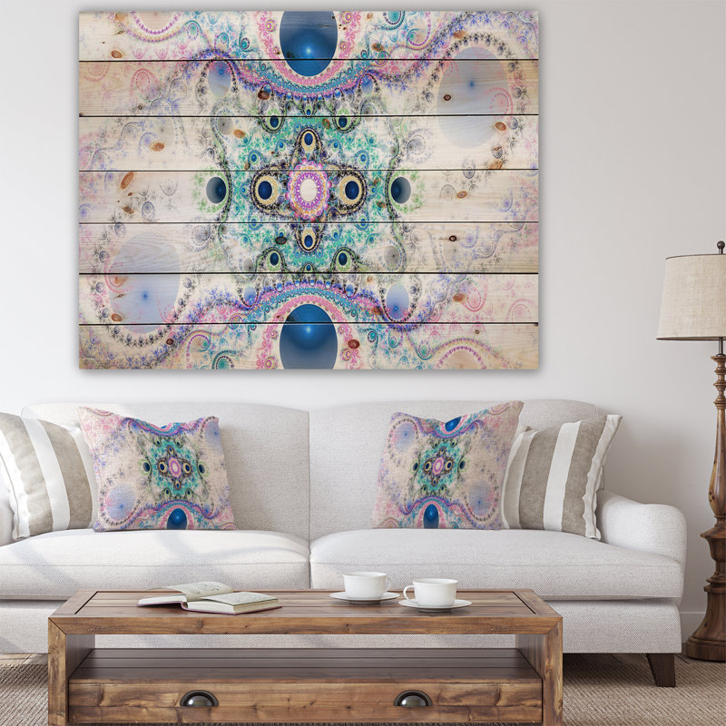 Cryptical Blue Fractal Pattern - Print, Wood, 36" H x 46" W x 0.78" D