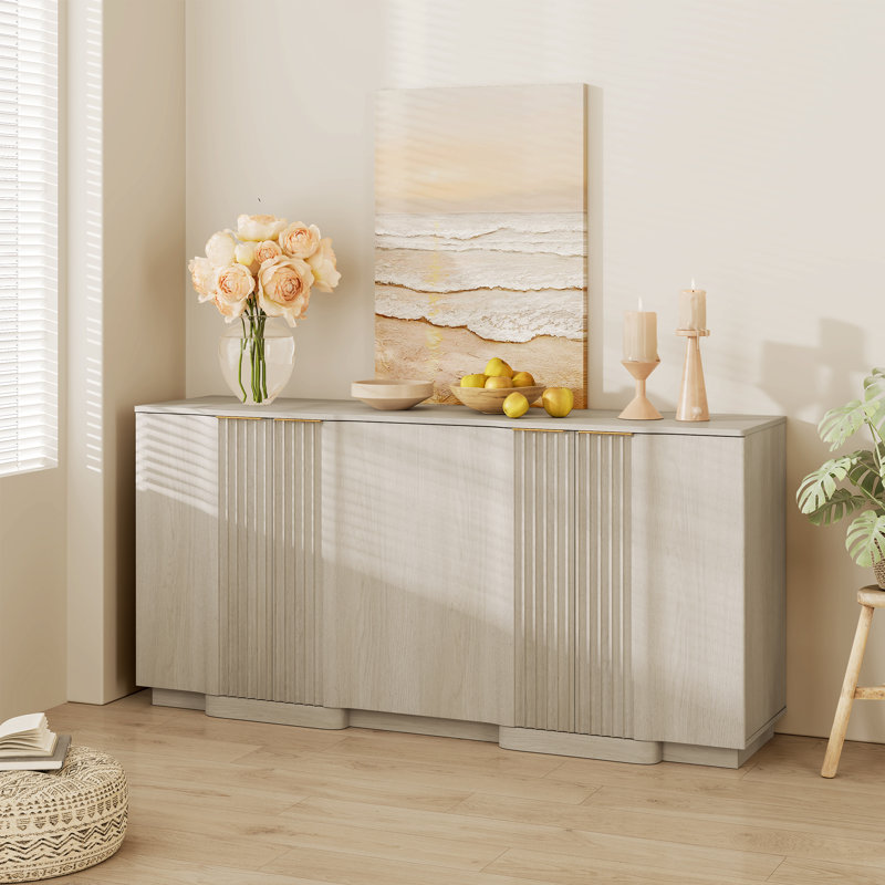 Buffet à panneau cannelé Designer Modern, Blanc-gris