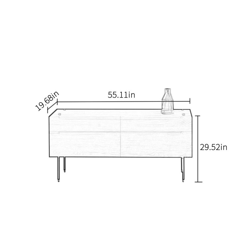 Meuble télé en bois massif de style rétro minimaliste, 55.11"
