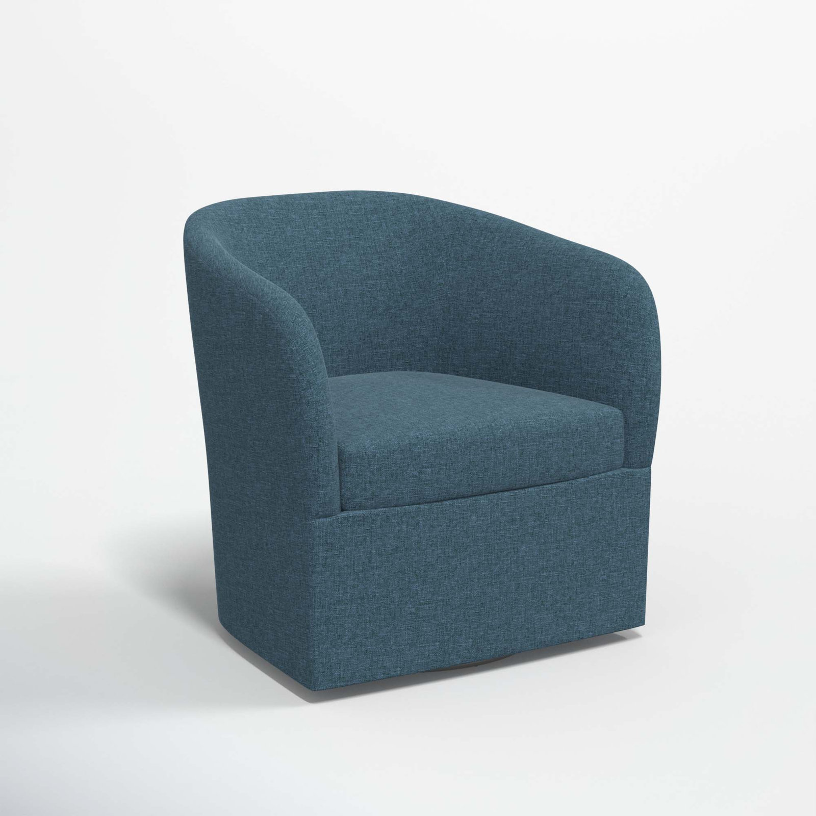Lesia Upholstered Swivel Barrel Chair, Zuma Navy Textured Linen