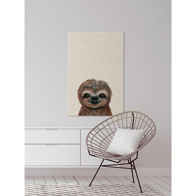Cheerful Sloth III - Painting on Canvas, 61cm H x 41cm W