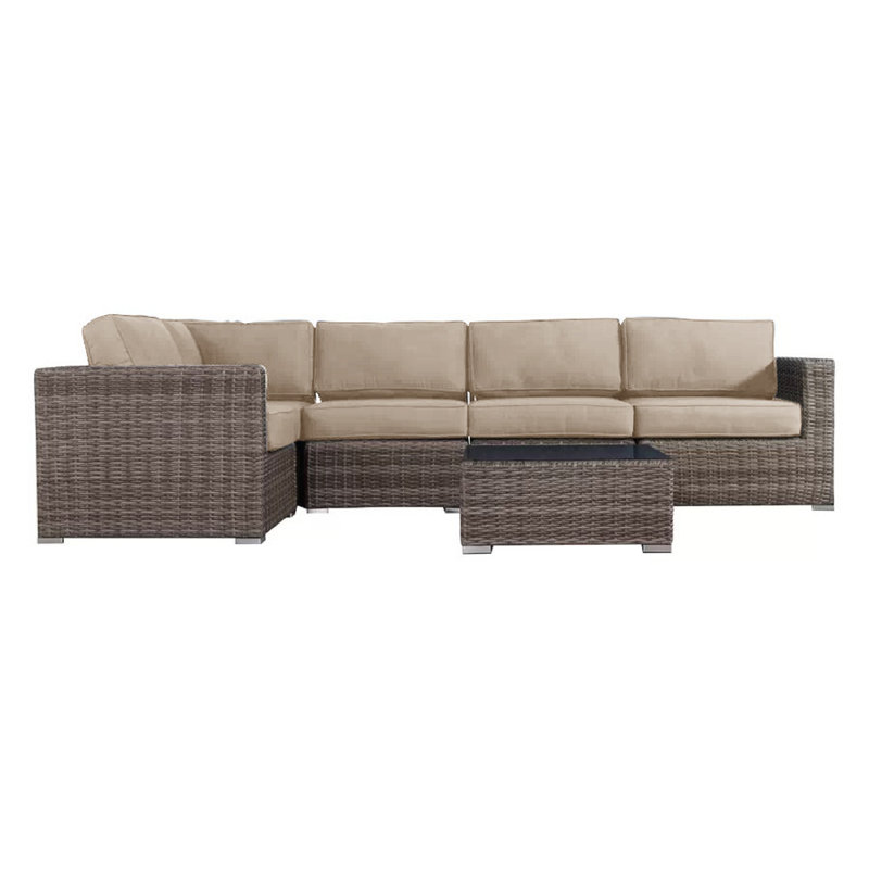 Ensemble de conversation en osier pour 4 personnes avec coussins, Beige Sunbrella