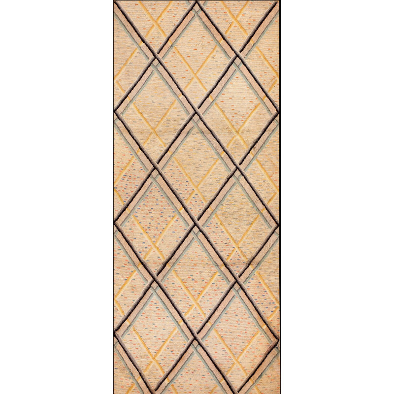 Small Scatter Size Ivory 1920s Hooked American Antique Wool Rug