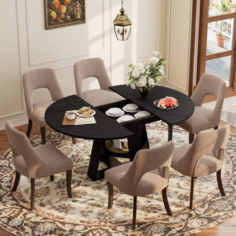 Buller Dining Set, Black, 7 Pieces: Table, 6 Chairs, Beige
