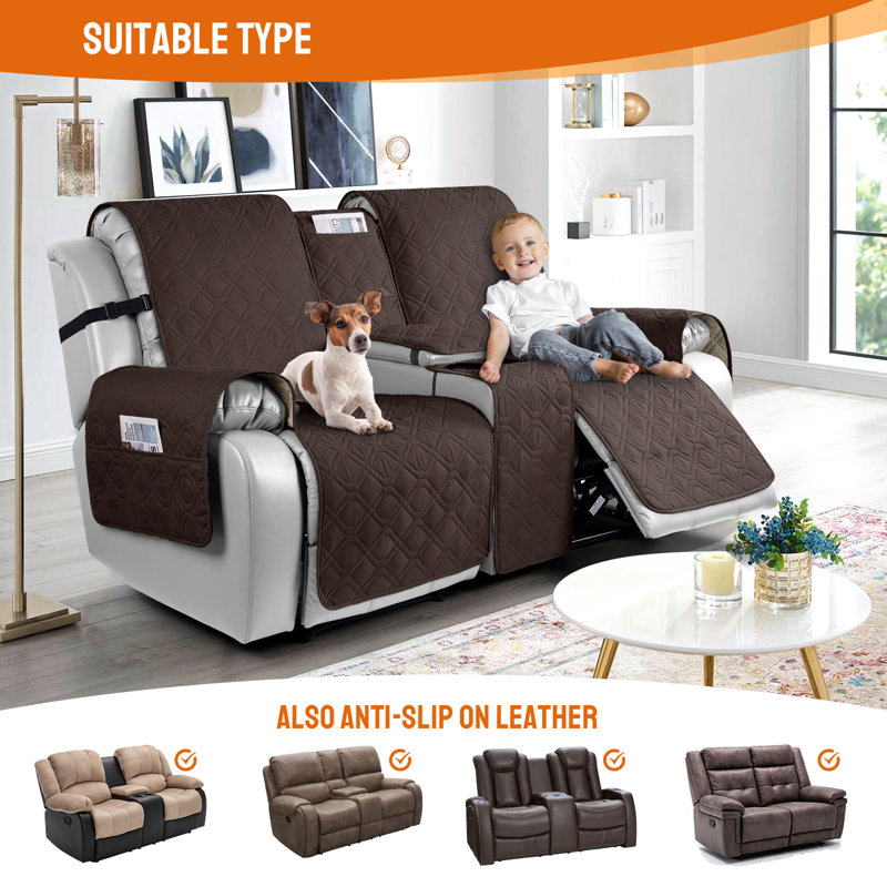  Wildee Waterproof Non-Slip Recliner loveseat Couch Cover With Console, Chocolate Brown