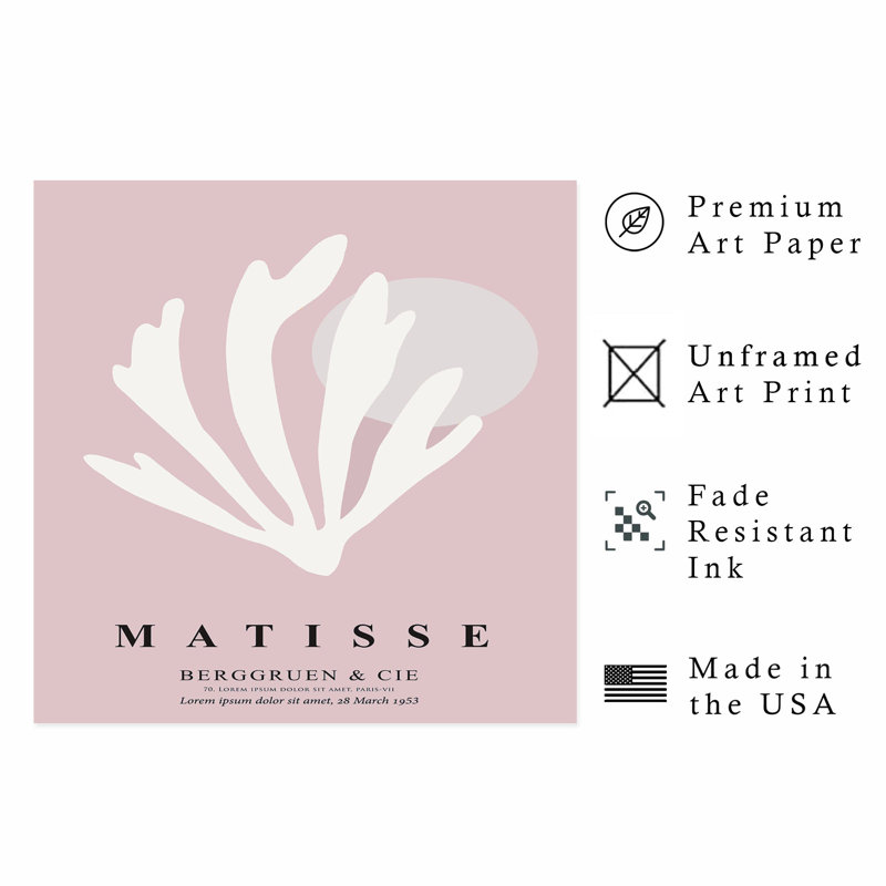 «Abstract Matisse Shape Blush», reproduction d'art moderne sans cadre Mid-Century, H 14 po x l 14 po
