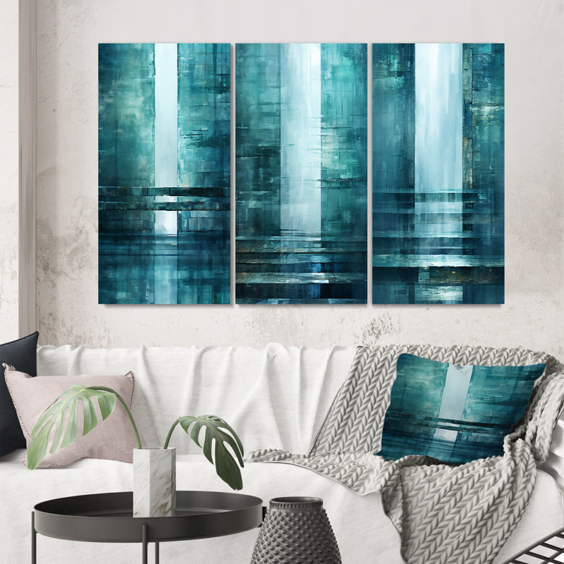 «Door To The Side Side Turquoise Riverside», 3 pièces, Toile tendue, H 28 po x l 36 po