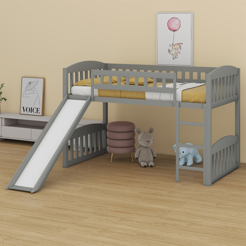 Loft Bed With Slide And Ladder, Gray