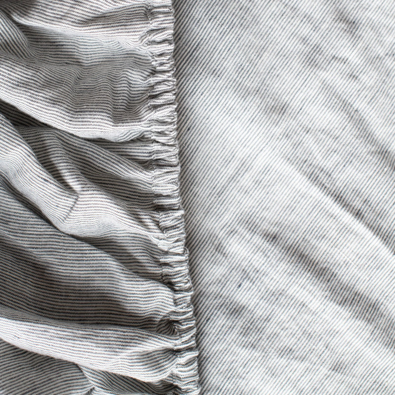 100% French Linen Sheet Set, Twin XL Sheet Set with 1 Pillowcase, Shadow Pinstripe