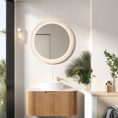 Meuble-lavabo flottant moderne avec lavabo, bois naturel et céramique Modern
