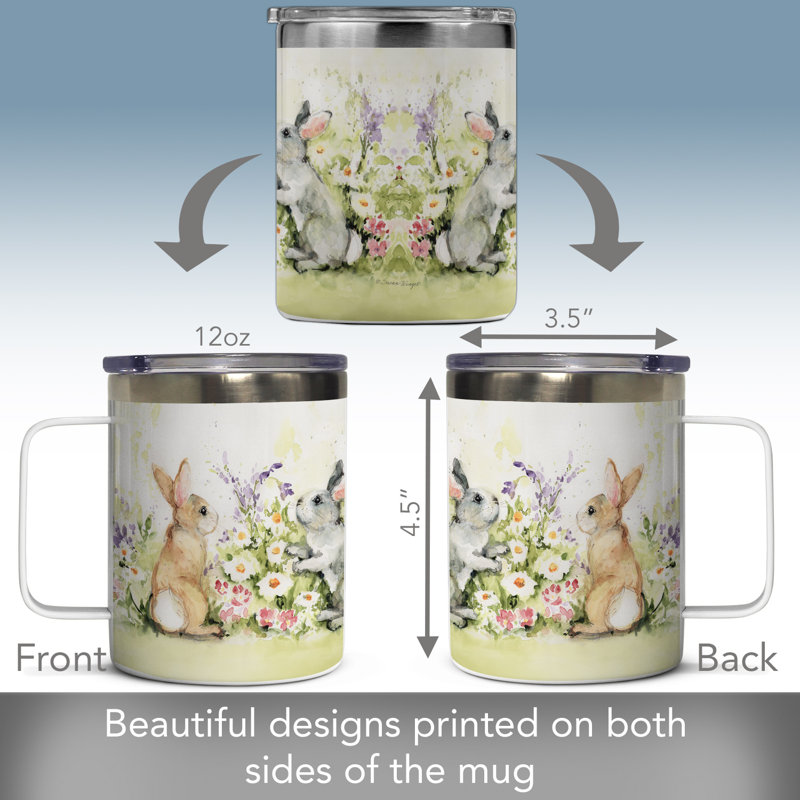 Tasse en acier inoxydable avec couvercle 12 oz. August Grove® Garden Bunnies