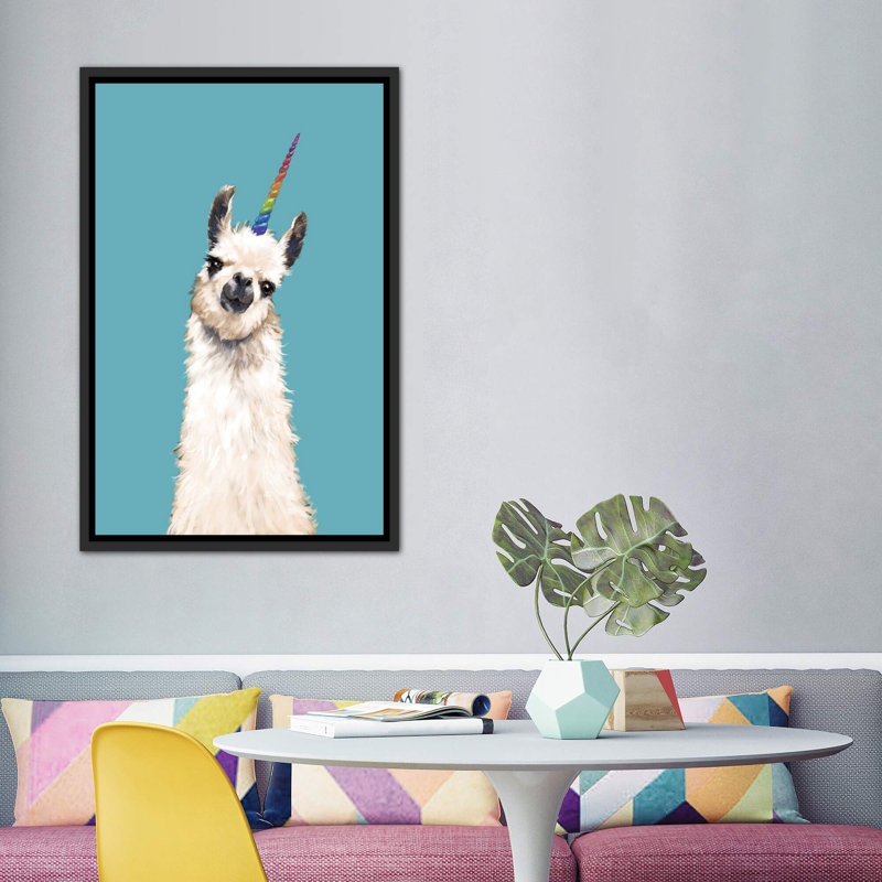 Art encadré licorne, H 60 po x l 40po x P 1,5 po, Toile avec cadre noir patiné
