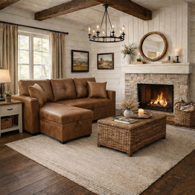 Modern L-Shaped Sectional Sofa with Chaise Lounge, Faux Leather Upholstered Couch, Deep Seat Living Room Sofa with 2 Throw Pillows, Solid Wood Frame, Removable Cushions